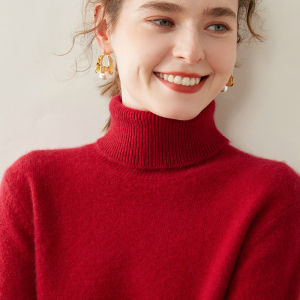 Thickened Cashmere Sweater High Collar Knitted Pure Color Winter Womens Pullover Simulation Woolen Shirt Commute Style Loose Fit
