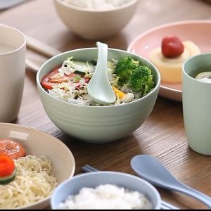 Wheat straw bowl student dormitory instant noodle bowl home rice bowl anti-fall creative Nordic childrens tableware rice soup bowl salad bowl