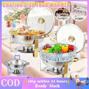 Round Food Warmer With Cover Stainless Steel Chafing Dish Food Tray With Anti-Scalding Handle Removable Alcohol Stove Hot Pot Buffet Tray 18/24CM Small Hotpot Solid Fuel Boiler For Household Camping Party