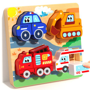 Four-in-one Wooden Toy 3D Wooden Puzzle Cartoon Animal Cognitive Puzzle Early Learning and Educational Toy for Children Gift