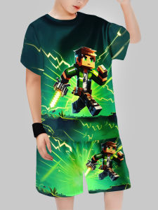 2025 new Block Man Digital Printing Cross Border Childrens Clothing Casual Short Sleeved T-shirt Boys Clothing