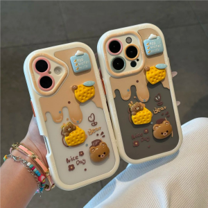 Cute Bear Sticker Phone Case for iPhone 17/16/15/14promax Xiaomi 15/14 New Huawei Pura80/70 Cream Style Vivos30 Cartoon Reno14 Protective Cover