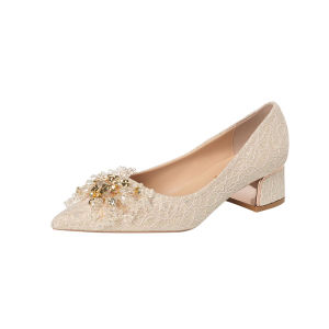 Comfortable Wedding Shoes with Crisscross Straps mid Heel Princess Style Satin Fashion Single Shoes for Bridal Gown And Engagement