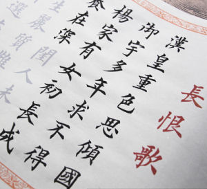 European Style Middle Regular Script Long Poem Calligraphy Practice Red Tracing Semi-Mature Xuan Paper Scroll for Beginners