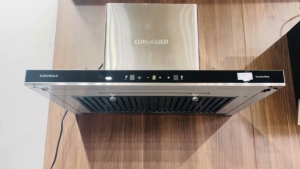 Máy hút mùi Eurogold EHM3570B kiểu chữ T mặt kính đen bo viền inox sang trọng điều khiển cảm ứng