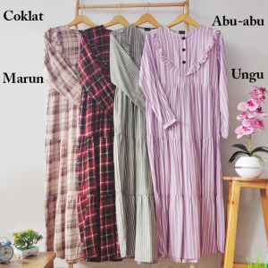 Baju Gamis Wanita Muslim Dewasa Remaja Motif Salur Kotak Garis Harian Cewek Kondangan Panjang Katun Menyusui Korea Kekinian Terbaru Jumbo Syari Murah Dress Marun Abu Ungu Coklat s m l xl