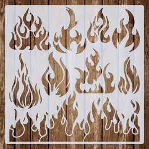 1Pc Large Flame Stencil Reusable Soft Plastic Template for DIY Wall Art Home Decor Painting on Wood Canvas Fabric