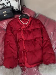 Red Irregular New Year Womens Jacket Design Sense Chinese National Style Super Beautiful New Year Battle Robe Top Winter Long Sleeve