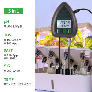 Tuya WiFi 5 in 1 TDS/EC/SALT/S.G./TEMP PH Meter Bluetooth APP Online Water Quality Monitor for Pool Aquarium Aquaculture