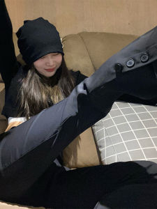 พลัสไซส์ สูง เอว สลิมฟิต กางเกงขายาว มีกระเป๋าเอียงและช่องสําหรับ พลัสไซส์ ผู้หญิง สไตล์เกาหลี การเดินทางในสํานักงาน กางเกง