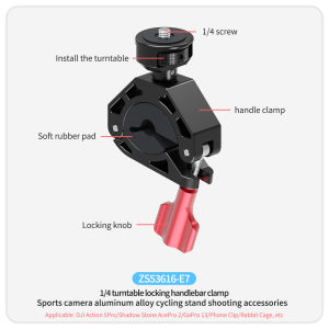 Heavy-Duty Motorcycle Handlebar Camera Clamp Aluminum Adjustable Ball Head 1/4" Screw for DJI GoPro Smartphone DSLR Phone Stand