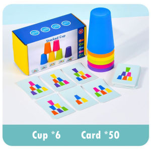 Montessori Early Learning Toy Stacking Cups Game with Logic Cards Color Matching Brain Activity Gift for Boys Girls Kids