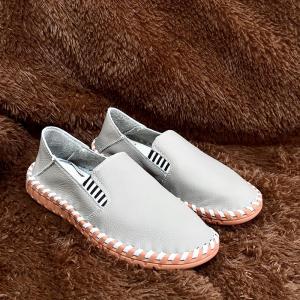 Handmade Leather Shoes Soft Bottom Breathable Casual Loafers round Toe Flat Heel Wear Resistant Casual Shoes for All Ages