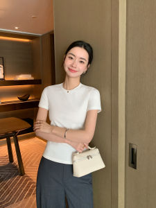 Maven Lin Womens Slim Fit Short Sleeve Knitted T-Shirt round Neck Summer Casual Top Cotton Lyocell Fiber Polyester Spring