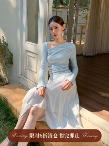 XXNING French Design Sensation Womens Slim Fit Knitted Base Shirt Elastic Shoulder Line Long Sleeve Regular Length Autumn Wear