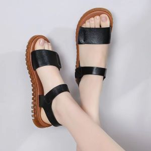 Flat Sandals Cow Tendon Soles Sandals Soft Soles Soft Surfaces Non-slip Middle-aged and Elderly Womens Shoes New Old Peoples Flat Mom Shoes