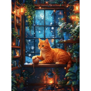 Cute Kitten Cat Window Artwork Jigsaw Puzzle 500/1000/1200/2000PCS Stress Relief Puzzle Wall Art Decor Gift
