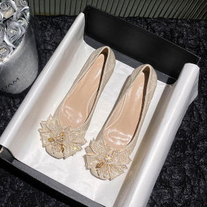 Giày Cao Gót Mũi Vuông Đế Thấp Thời Trang Cho Nữ Giày Cưới Giày Đơn Đế Xuồng Giày Bệt Đế Xuồng Đế Bằng Đế Cao Su Chống Trượt