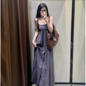 Váy Dài Không Tay Voan Xếp Ly Đi Biển Mùa Hè 2024 Váy Midi Dáng Chữ a Cạp Rộng Không Tay Phong Cách Thường Ngày Cho Nữ