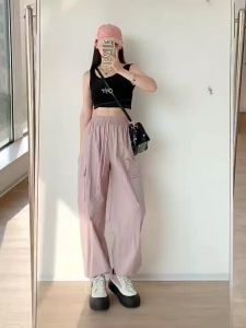 กางเกงคาโก้ผ้าร่ม เอวสูงสไตล์ย้อนยุค แฟชั่นกางเกงคาร์โก้ผู้หญิง - คุณภาพละวัน คุณภาพลับตัว