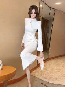 ชุดเดรสยาวคอตั้งสไตล์จีนใหม่ แขนยาว ทรงเข้ารูป เอวสูง กระโปรงทรงเอ สำหรับผู้หญิง ช่วงฤดูใบไม้ผลิและฤดูร้อน