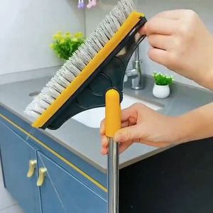 Bathroom 2-in-1 Floor Scraping Brush Multifunctional Floor Wiper Brush Tile Brush Scrubber with Long Handle Wall Wash Cleaning Brush