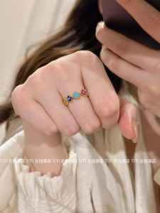 Dopamine Rainbow Four Leaf Clover Glaze Ring Womens Elegant Luxury Stylish Match All High-End Design Sensation Finger Ring