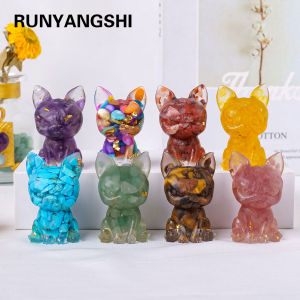 1PC Natural Crystal Gravel Stone Little Dog Statue Dropper resin Reiki Stone Figurine Amulet Fengshui Sculpture