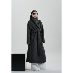 Elegant Long Woolen Coat SRYSAME Womens Autumn Winter Fashion Outerwear Thickened Three-Dimensional Cutting Straight Tube Type