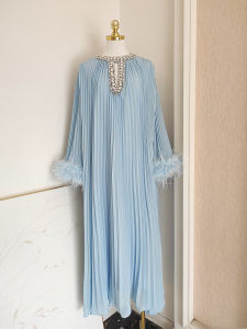 Mùa Thu Năm 2024 Mới Phong Cách Pháp Rộng Rãi Dài Váy Đầm Lông Nối Accordion Pleat Diamond Tôn Tạo Thời Trang Sành Điệu Lễ Phục