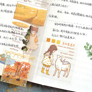 Gold Color Series Long Tape Adhesive Decorative Stickers Cute Characters Scrapbooking Accessories Business Supplies