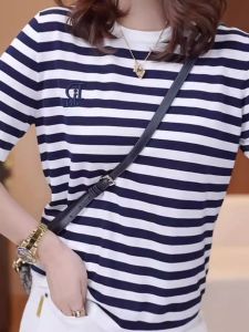 QIAOXIZI | Fashionable Loose Slimming Striped Short Sleeve T-shirt for Women