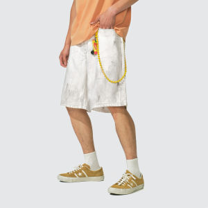 Monterest | Quần Short Jeans Đính Logo Thêu Phong Cách Mờ Ố Vết Nước