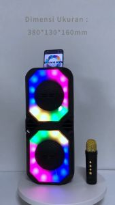 Speaker Bluetooth Karaoke 2 Mic Wireless Super Bass Subwoofer Salon Stif Full Bass Besar 4 inch X2