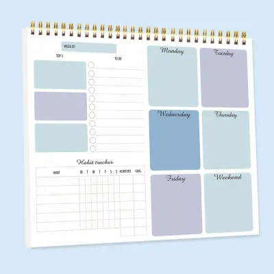 Undated Weekly Planner Pad with Habit Tracker Twin-Wire Binding Pvc Cover Desk Schedule Notepad