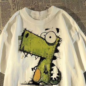 PAZHAOLANG | Plus Size Funny Dinosaur Print T-Shirt Cotton