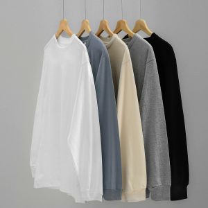 One for Basic All-Matching People! 300G Heavy Weight Pure Cotton Long Sleeves T-Shirt Pure Color Loose Casual Top Men and Women