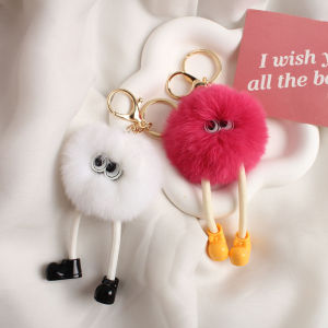 Adorable Rabbit Ball Keychain Plush Toy Bag Accessory Birthday Gift Small Coal Ball Car Key Ring Cute Furry Hanging Decoration