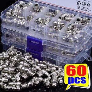 60pcs/box M6 M8 M10 Hydraulic Grease Fitting Set Auto Parts 45°/90° Angle Zinc Plated Metal Grease Fittings with Storage Box