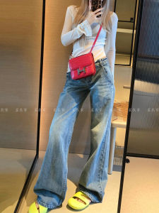Low Waist Floor-Length Cat Claw Scratch Denim Jeans Womens BF Lazy Style Autumn Vibe Spicy Girl American Retro Straight Leg Jeans