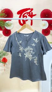 Áo kiểu trung niên thiết kế thanh lịch chất liệu lụa dập nhăn AN4L0957 Thời trang Thiều Hoa