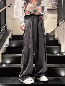 American Retro Mens Casual Wide Leg Pants Spring Autumn High Street Loose Straight Cut Trousers Youth Fashion Trendy Style