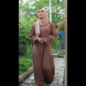 Gamis Rayon Twill Polos Premium Kancing Susun Busui