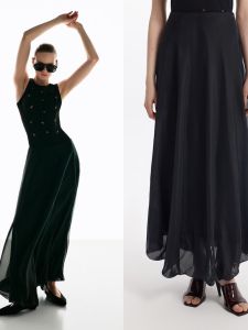 Nordic Elegant Long A-Line Skirt High Waist Shiny Draping Floral Bud Skirt Womens Premium Fashion Spring 2025 Pure Color