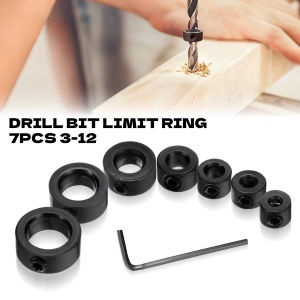 7PCS Drill Stop Collar Set 3-12mm Adjustable Depth Stop Rings with Allen Key for Wood & Metal Drilling