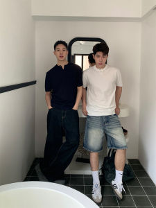 Cleanfit American Style Knitted Short Sleeve T-Shirt Mens Summer Fashion Layering Top High-End Feeling Henry Collar Tee