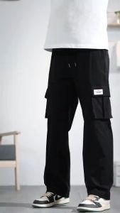 Celana Cargo Panjang Pria Oversize Model Loose Pant Longgar Hitam Korean Style