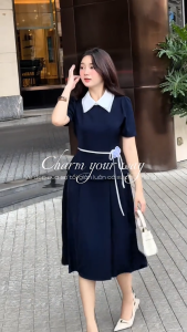 Đầm thiết kế BEMINE cổ đức kép dáng peplum tùng váy chữ A-B118