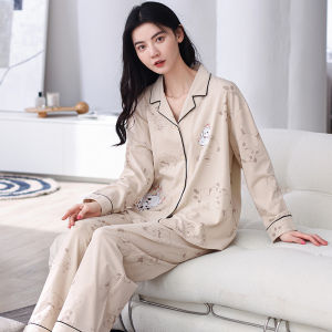 miiow | Pure Cotton Sleepwear Womens Casual Long Sleeve Home Clothes Set Spring Autumn Winter Comfortable Breathable Soft Fabric