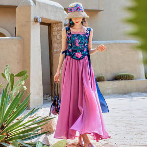 ELF TRIBE Đầm Không Tay Đầm Hai Dây Áo Vest Thêu Thời Trang Mới Cho Nữ